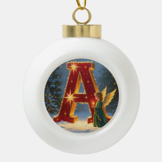 Personalized Christmas Ornament – Letter A Ceramic セラミックボールオーナメント (正面)