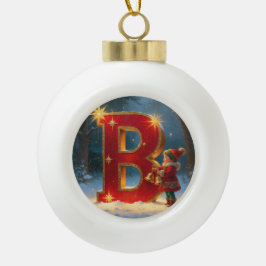Personalized Christmas Ornament – Letter B Ceramic セラミックボールオーナメント