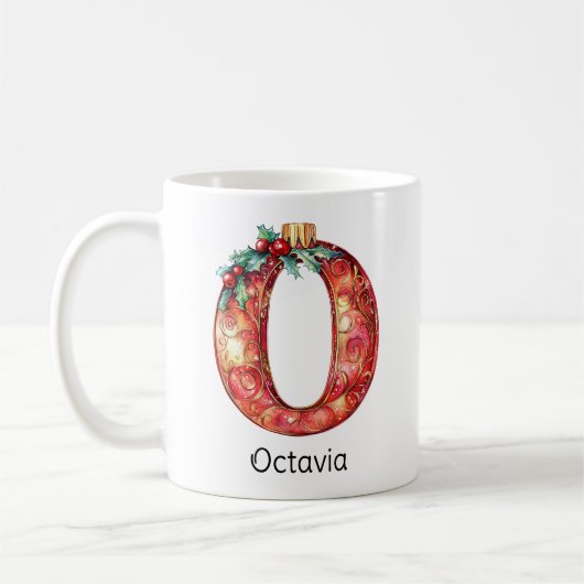 Personalized Christmas Ornament Monogram O コーヒーマグカップ (左)