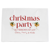 Personalized Christmas Party Red Retro Typography ラージペーパーバッグ (正面)