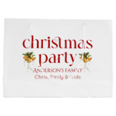 Personalized Christmas Party Red Retro Typography ラージペーパーバッグ (裏面)