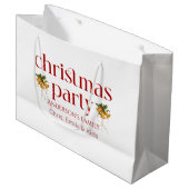 Personalized Christmas Party Red Retro Typography ラージペーパーバッグ (正面アングル)