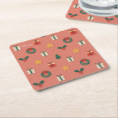 Personalized Christmas Pattern Coaster Set スクエアペーパーコースター (アングル)