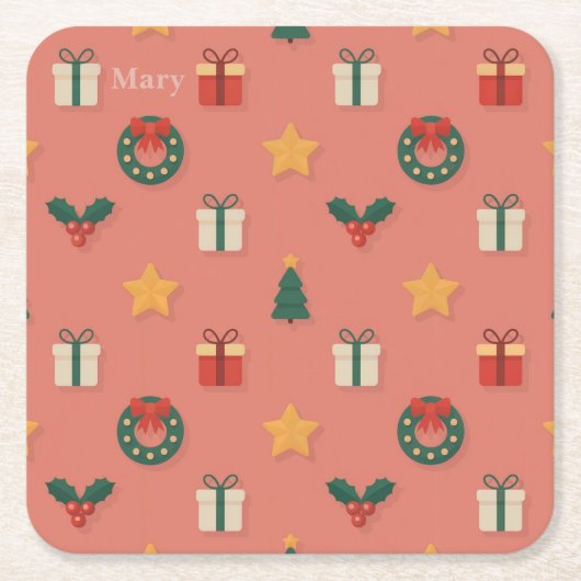 Personalized Christmas Pattern Coaster Set スクエアペーパーコースター (正面)