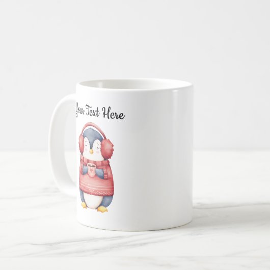 Personalized Christmas Penguin Mug コーヒーマグカップ (正面左)