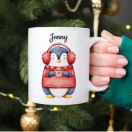 Personalized Christmas Penguin Mug コーヒーマグカップ