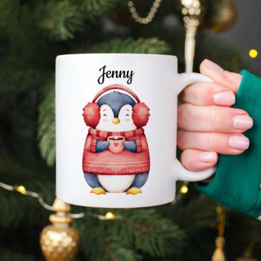 Personalized Christmas Penguin Mug コーヒーマグカップ