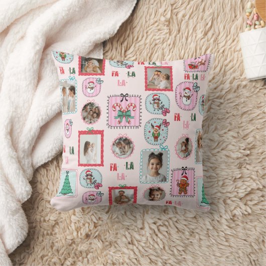 Personalized Christmas Photo Pillow | Cute Pink クッション (ブランケット)