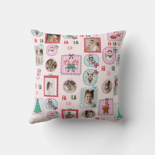 Personalized Christmas Photo Pillow | Cute Pink クッション (裏面)
