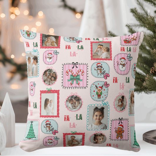 Personalized Christmas Photo Pillow | Cute Pink  クッション