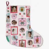 Personalized Christmas Photo Stocking | Cute Pink ラージクリスマスストッキング (正面)