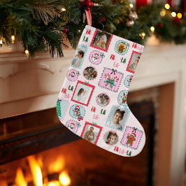 Personalized Christmas Photo Stocking | Cute Pink  ラージクリスマスストッキング