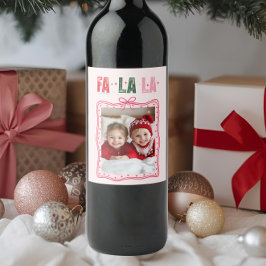 Personalized Christmas Pink Fa La La ワインラベル