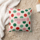 Personalized Christmas Red Green and Pink Polka クッション (ブランケット)