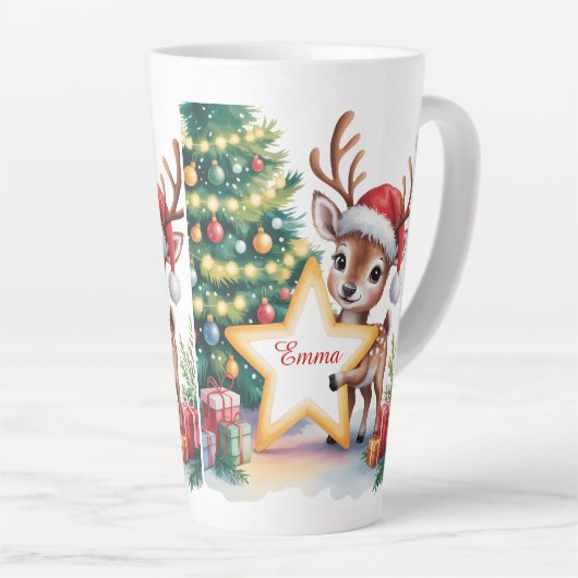 Personalized Christmas Reindeer Custom Name  カフェラテマグ (右アングル)