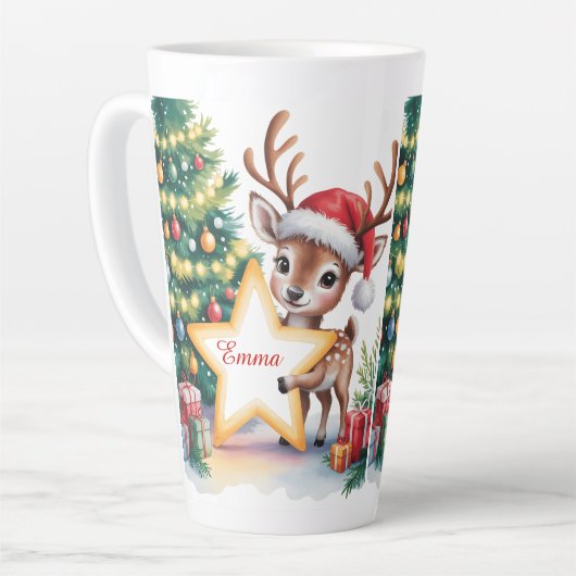 Personalized Christmas Reindeer Custom Name  カフェラテマグ (左アングル)