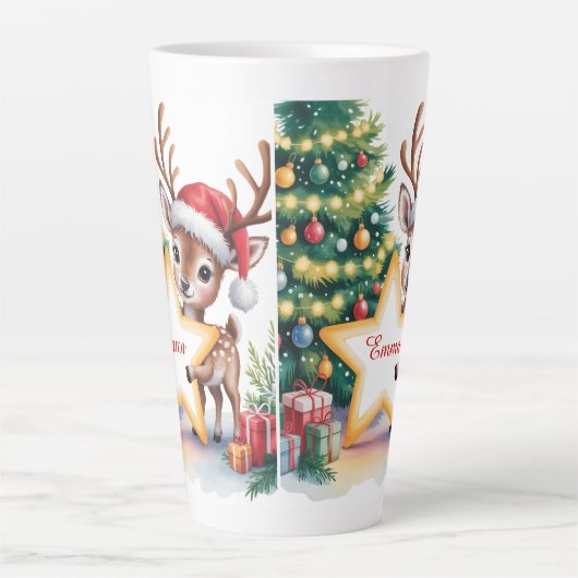 Personalized Christmas Reindeer Custom Name カフェラテマグ (正面)