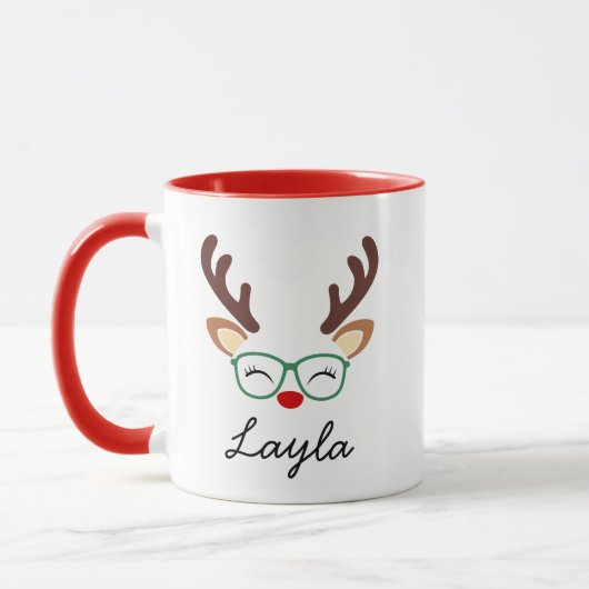Personalized Christmas Reindeer Mug | Cute Holiday マグカップ (左)