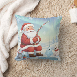 Personalized Christmas Santa Ice Fishing   クッション
