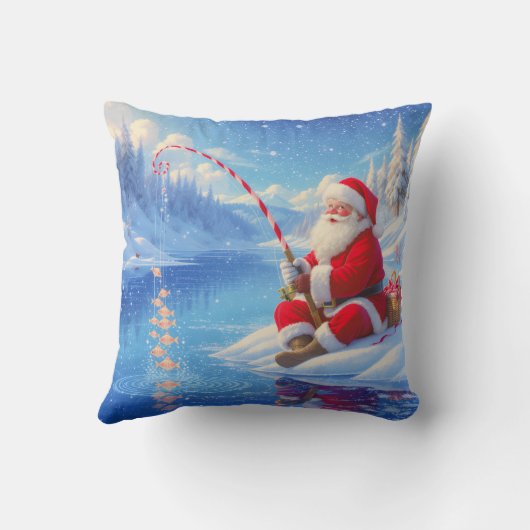 Personalized Christmas Santa Ice Fishing   クッション (裏面)