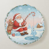 Personalized Christmas Santa Ice Fishing ラウンドクッション (裏面)