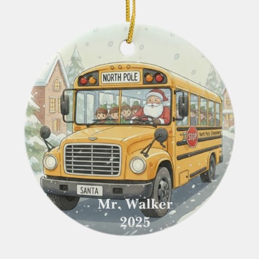 Personalized Christmas School Bus Driver Gift セラミックオーナメント (正面)
