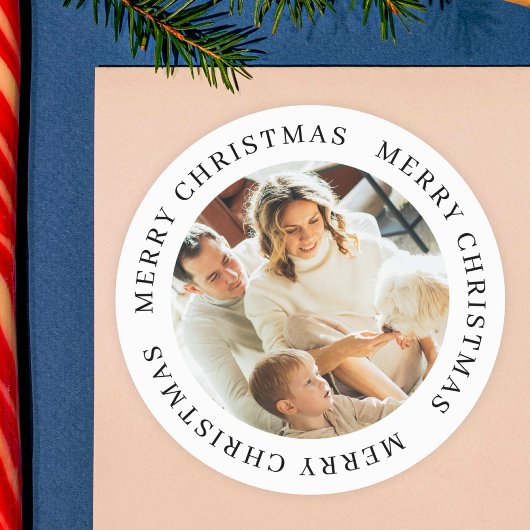Personalized Christmas Simple Modern Custom Photo ラウンドシール