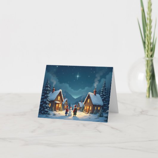 Personalized Christmas Snowman North Star Card サンキューカード (正面)