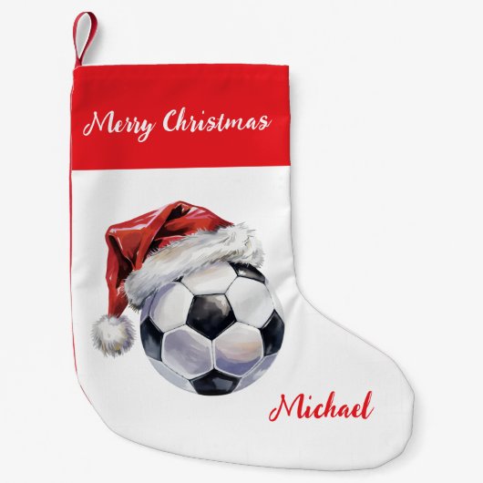 Personalized Christmas Soccer Ball with hat santa  スモールクリスマスストッキング (正面)