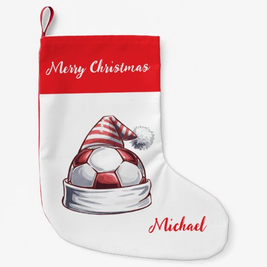 Personalized Christmas Soccer Ball with hat santa  スモールクリスマスストッキング (正面)