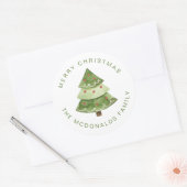 Personalized Christmas Stickers Pine Tree Holiday ラウンドシール (封筒)