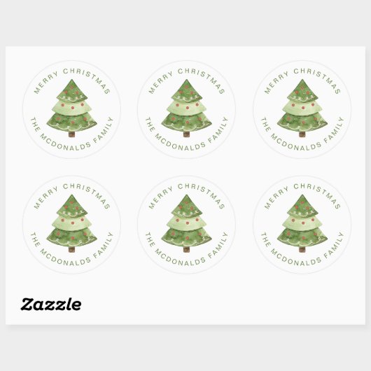 Personalized Christmas Stickers Pine Tree Holiday ラウンドシール (シート)