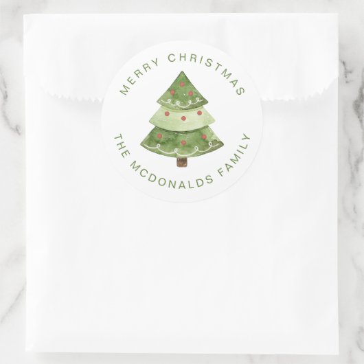 Personalized Christmas Stickers Pine Tree Holiday ラウンドシール (バッグ)