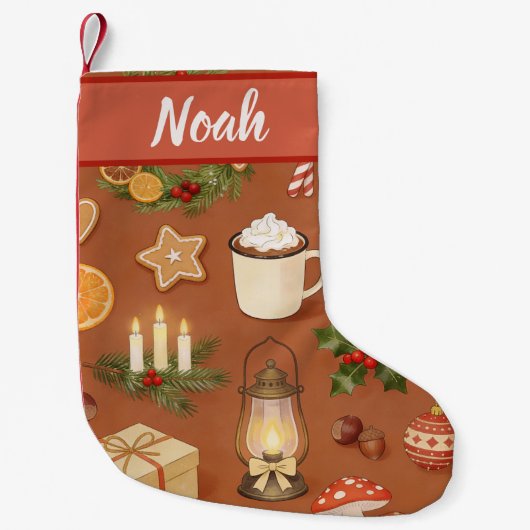 Personalized Christmas Stocking with Cozy Hot  スモールクリスマスストッキング (正面)