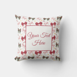 Personalized Christmas Throw Pillow With Cute Bows クッション