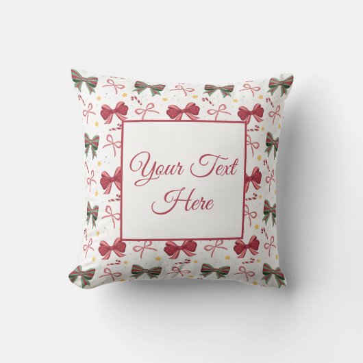 Personalized Christmas Throw Pillow With Cute Bows クッション (正面)