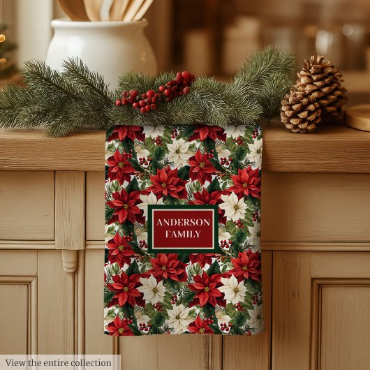 Personalized Christmas Towel Classic Floral Look キッチンタオル