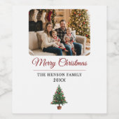 Personalized Christmas Tree Family Photo ワインラベル (シングルラベル)