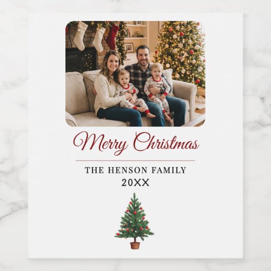 Personalized Christmas Tree Family Photo  ワインラベル (シングルラベル)