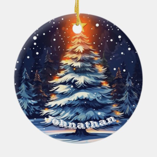 Personalized Christmas Tree Ornament Glowing セラミックオーナメント (裏面)