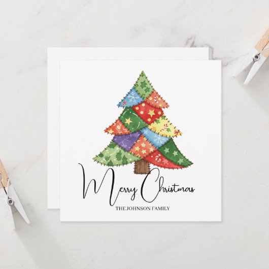 Personalized Christmas tree patchwork prints カード (正面/裏面インサイチュ)