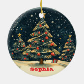 Personalized Christmas Tree Vintage Nostalgia セラミックオーナメント (裏面)
