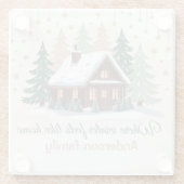 Personalized Christmas Winter Cabin ガラスコースター (裏面)