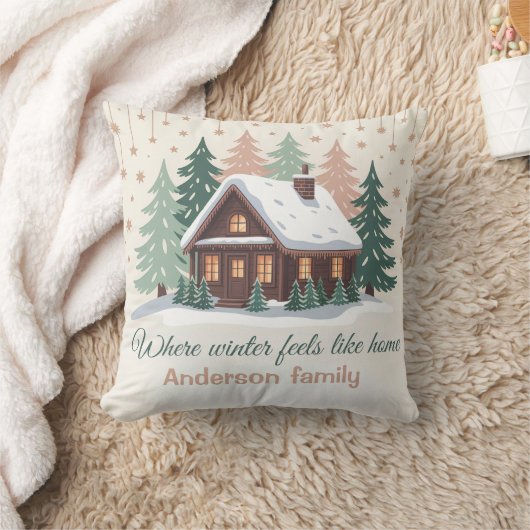 Personalized Christmas Winter Cabin クッション (ブランケット)