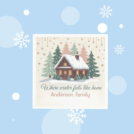 Personalized Christmas Winter Cabin スタンダードカクテルナプキン