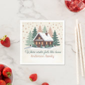 Personalized Christmas Winter Cabin スタンダードカクテルナプキン (インサイチュ)