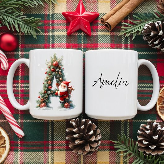 Personalized Christmas with Letter A | Santa コーヒーマグカップ