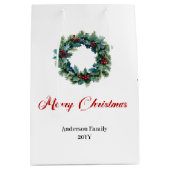 Personalized Christmas wreath bag for festive gift ミディアムペーパーバッグ (正面)