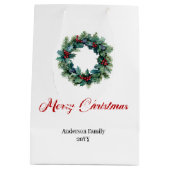 Personalized Christmas wreath bag for festive gift ミディアムペーパーバッグ (裏面)