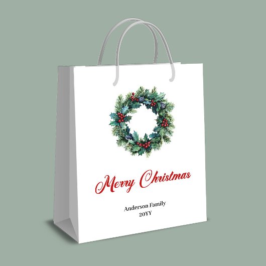 Personalized Christmas wreath bag for festive gift ミディアムペーパーバッグ